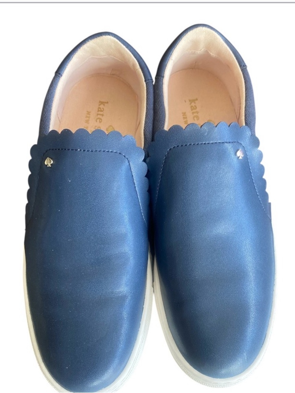 Kate Spade Andi Navy Blue Leather and Canvas Scalloped Slip-On Sneakers - Picture 2 of 9